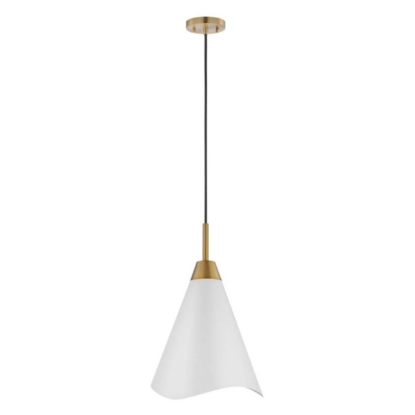 Tango 1-Light Medium Pendant Matte White with Burnished Brass Online