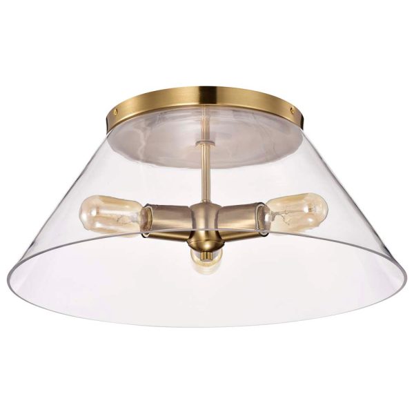 Dover 3-Light Large Flush Mount Vintage Brass with Clear Glass Hot on Sale