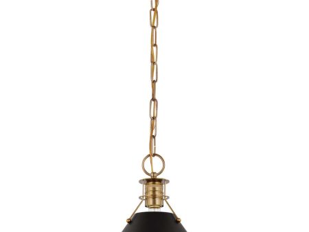 Outpost 1-Light Small Pendant Matte Black with Burnished Brass Hot on Sale