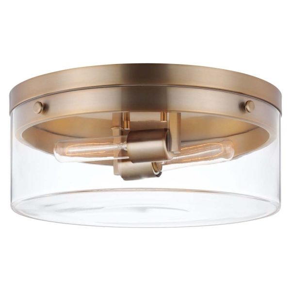 Intersection 60w Small Flush Mount Fixture Burnished Brass w  Clear Glass Cheap