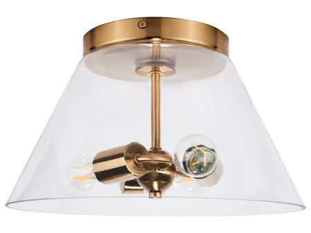 Dover 3-Light Small Flush Mount Vintage Brass with Clear Glass Discount