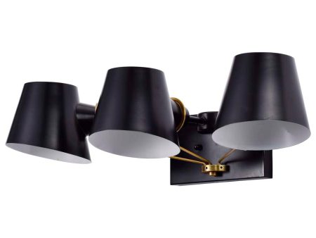 Baxter 3 Light Vanity Black with Burnished Brass Cheap