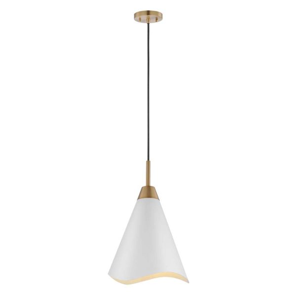 Tango 1-Light Medium Pendant Matte White with Burnished Brass Online