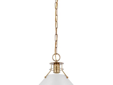 Outpost 1-Light Medium Pendant Matte White with Burnished Brass For Discount