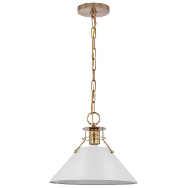 Outpost 1-Light Medium Pendant Matte White with Burnished Brass For Discount