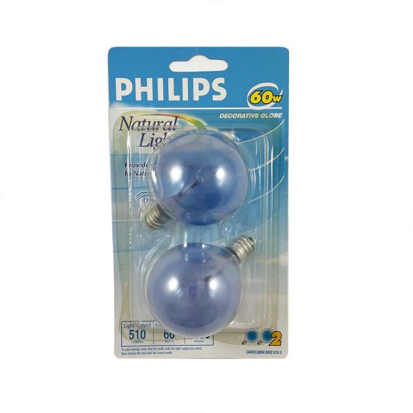 2Pk - Philips 60w G16.5 Globe E12 Candelabra Base Natural Daylight Bulb For Discount