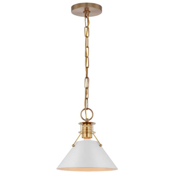 Outpost 1-Light Small Pendant Matte White with Burnished Brass Supply