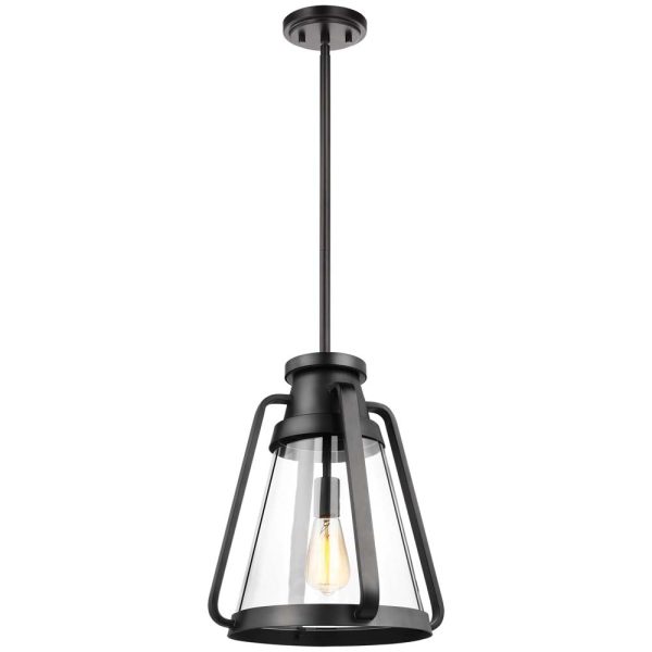 Everett 1-Light 14-in Pendant Matte Black with Clear Glass Fashion