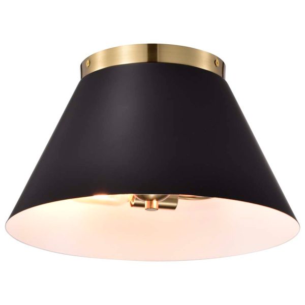 Dover 3-Light Small Flush Mount Black with Vintage Brass For Cheap