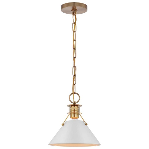 Outpost 1-Light Large Pendant Matte White with Burnished Brass on Sale