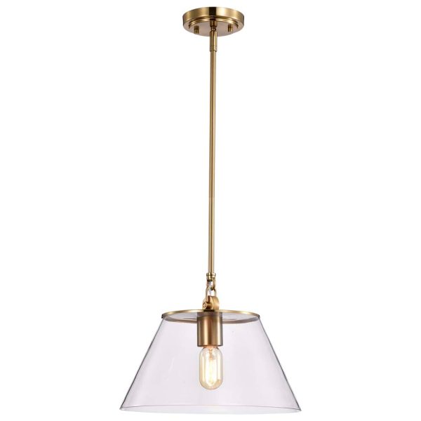 Dover 1-Light Medium Pendant Vintage Brass with Clear Glass For Sale