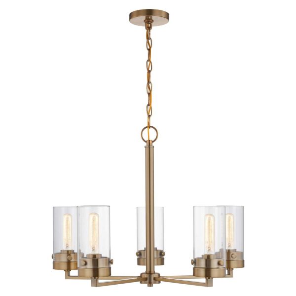 Intersection 5-Light Chandelier Burnished Brass with Clear Glass Online Hot Sale