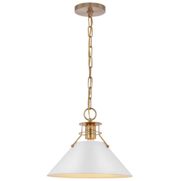 Outpost 1-Light Medium Pendant Matte White with Burnished Brass For Discount