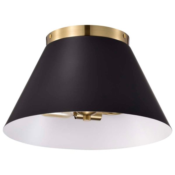 Dover 3-Light Small Flush Mount Black with Vintage Brass For Cheap