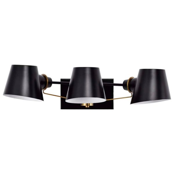 Baxter 3 Light Vanity Black with Burnished Brass Cheap