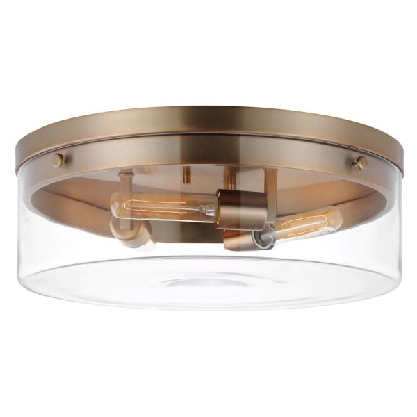 Intersection 60w Large Flush Mount Fixture Burnished Brass w  Clear Glass Sale