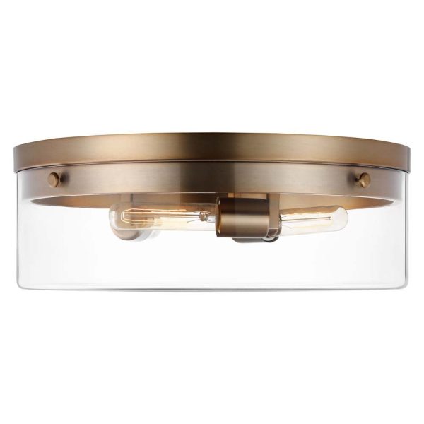 Intersection 60w Large Flush Mount Fixture Burnished Brass w  Clear Glass Sale