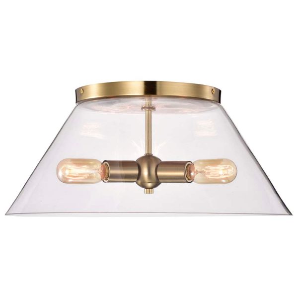 Dover 3-Light Large Flush Mount Vintage Brass with Clear Glass Hot on Sale