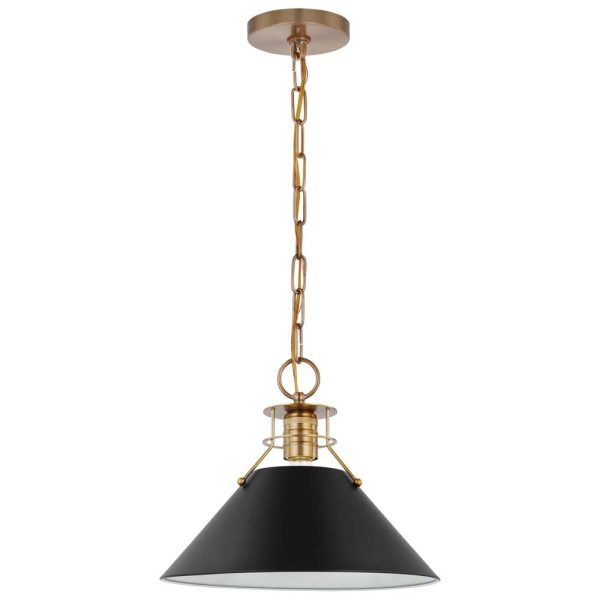 Outpost 1-Light Medium Pendant Matte Black with Burnished Brass Online Sale