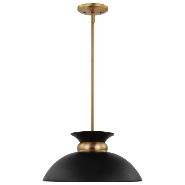 Perkins 1-Light Small Pendant Matte Black with Burnished Brass Hot on Sale