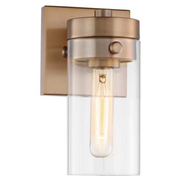 Intersection 1-Light Vanity Burnished Brass with Clear Glass For Sale