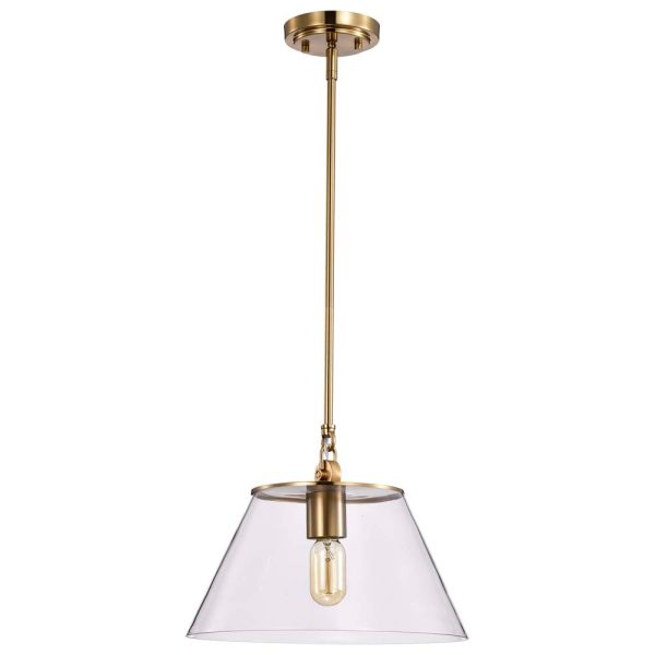 Dover 1-Light Medium Pendant Vintage Brass with Clear Glass For Sale