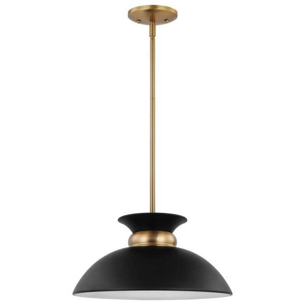 Perkins 1-Light Small Pendant Matte Black with Burnished Brass Hot on Sale