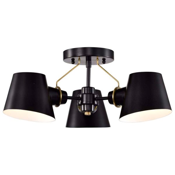 Baxter 3-Light Semi-Flush Black with Burnished Brass Fashion