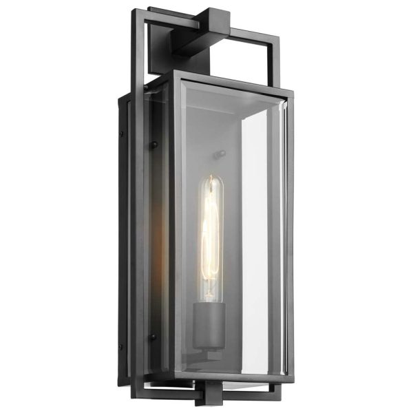 Exhibit Large Wall Lantern Matte Black w  Clear Beveled Glass Hot on Sale