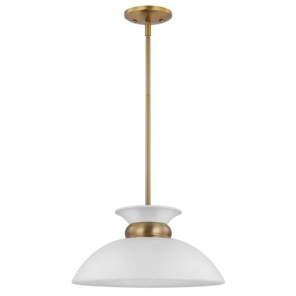 Perkins 1-Light Small Pendant Matte White with Burnished Brass Online now