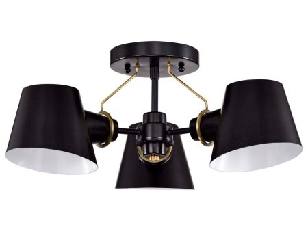 Baxter 3-Light Semi-Flush Black with Burnished Brass Fashion