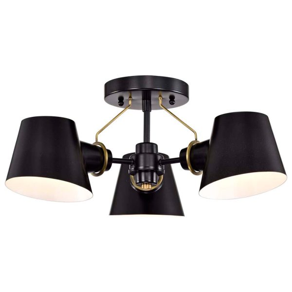 Baxter 3-Light Semi-Flush Black with Burnished Brass Fashion