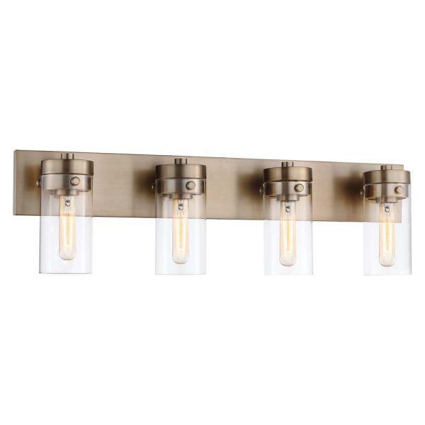 Intersection 4-Light Vanity Burnished Brass with Clear Glass Supply