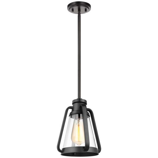 Everett 7-in Mini Pendant Matte Black Finish with Clear Glass For Sale