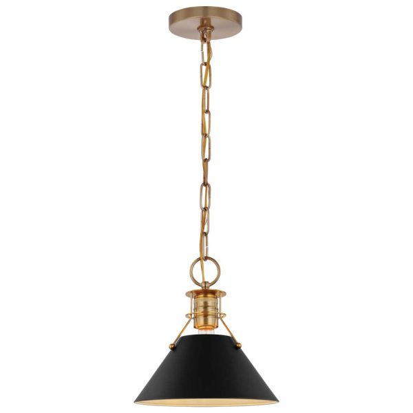 Outpost 1-Light Small Pendant Matte Black with Burnished Brass Hot on Sale