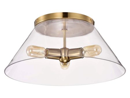 Dover 3-Light Large Flush Mount Vintage Brass with Clear Glass Hot on Sale