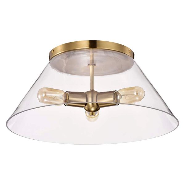 Dover 3-Light Large Flush Mount Vintage Brass with Clear Glass Hot on Sale