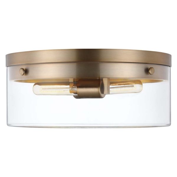 Intersection 60w Small Flush Mount Fixture Burnished Brass w  Clear Glass Cheap