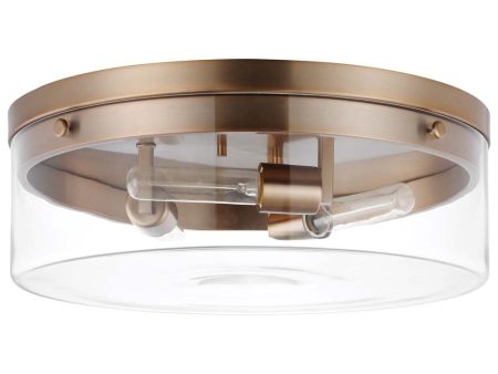 Intersection 60w Large Flush Mount Fixture Burnished Brass w  Clear Glass Sale