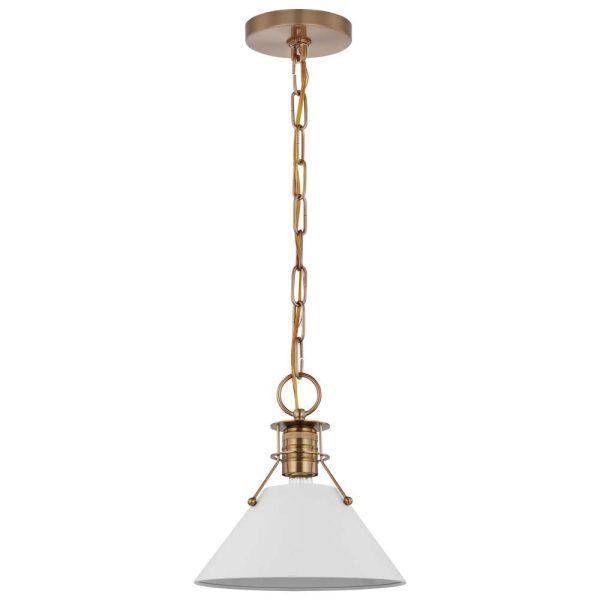 Outpost 1-Light Small Pendant Matte White with Burnished Brass Supply