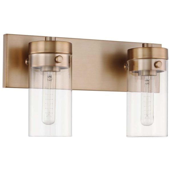 Intersection 2-Light Vanity Burnished Brass with Clear Glass Online now