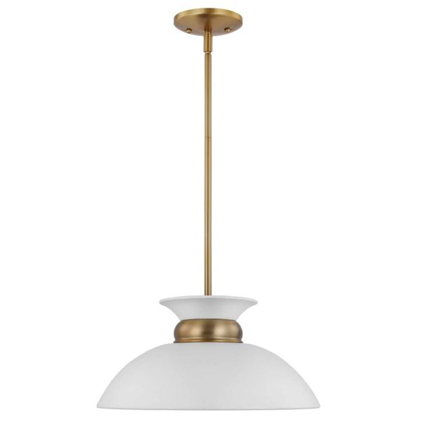 Perkins 1-Light Small Pendant Matte White with Burnished Brass Online now