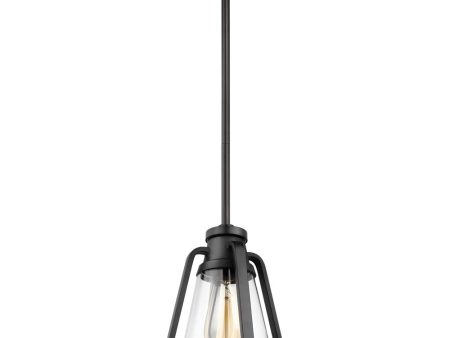 Everett 7-in Mini Pendant Matte Black Finish with Clear Glass For Sale