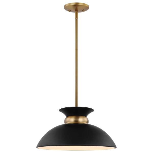 Perkins 1-Light Small Pendant Matte Black with Burnished Brass Hot on Sale