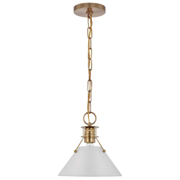 Outpost 1-Light Large Pendant Matte White with Burnished Brass on Sale