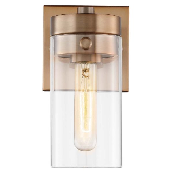 Intersection 1-Light Vanity Burnished Brass with Clear Glass For Sale