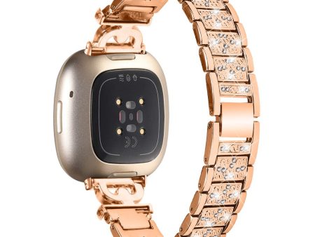 Fitbit Sense 2   Versa 4 rhinestone stainless steel strap - Rose Gold For Discount