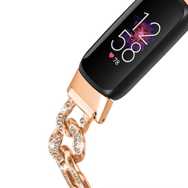 Fitbit Luxe rhinestone décor zinc metal strap - Rose Gold on Sale