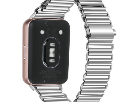 Samsung Galaxy Fit3 SM-R390 Stainless Steel Hollow Watch Band Wrist Strap - Silver For Sale