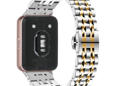 Samsung Galaxy Fit3 SM-R390 Watch Strap High-Strength Stainless Steel Wrist Band - Silver+Gold For Discount